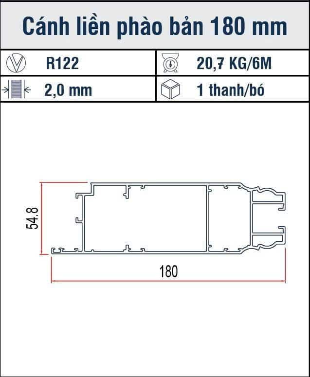 Nhôm hệ Xingfa 55 cánh liền phào 150mm mặt cắt