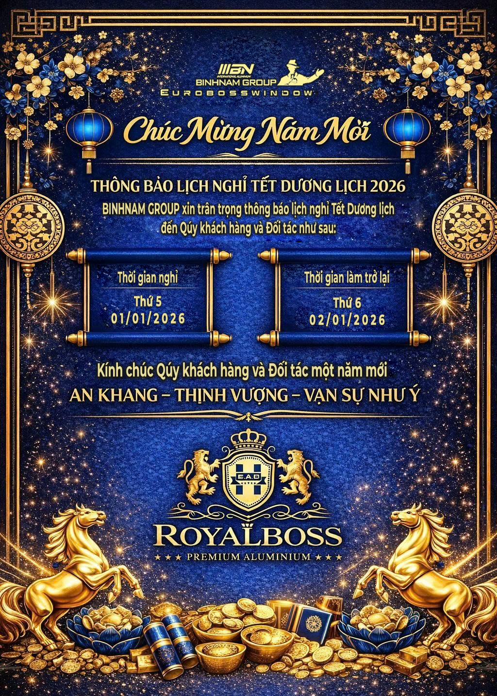 Lịch nghỉ tết dương 2026 Bình Nam Group