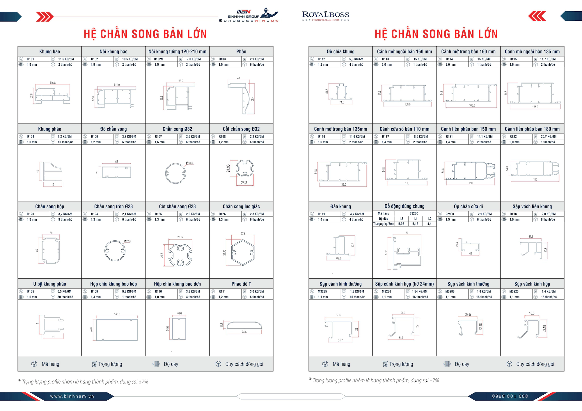 Nhôm hệ chấn song xingfa bản lớn mặt cắt