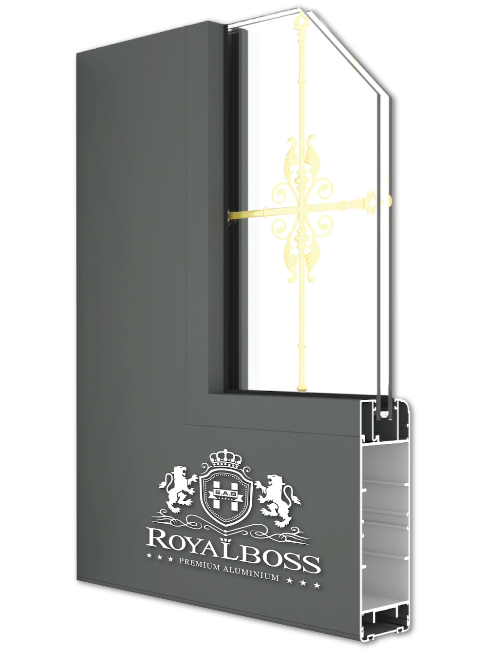 Nhôm hệ thủy lực Royalboss cửa đi 1 cánh góc cắt