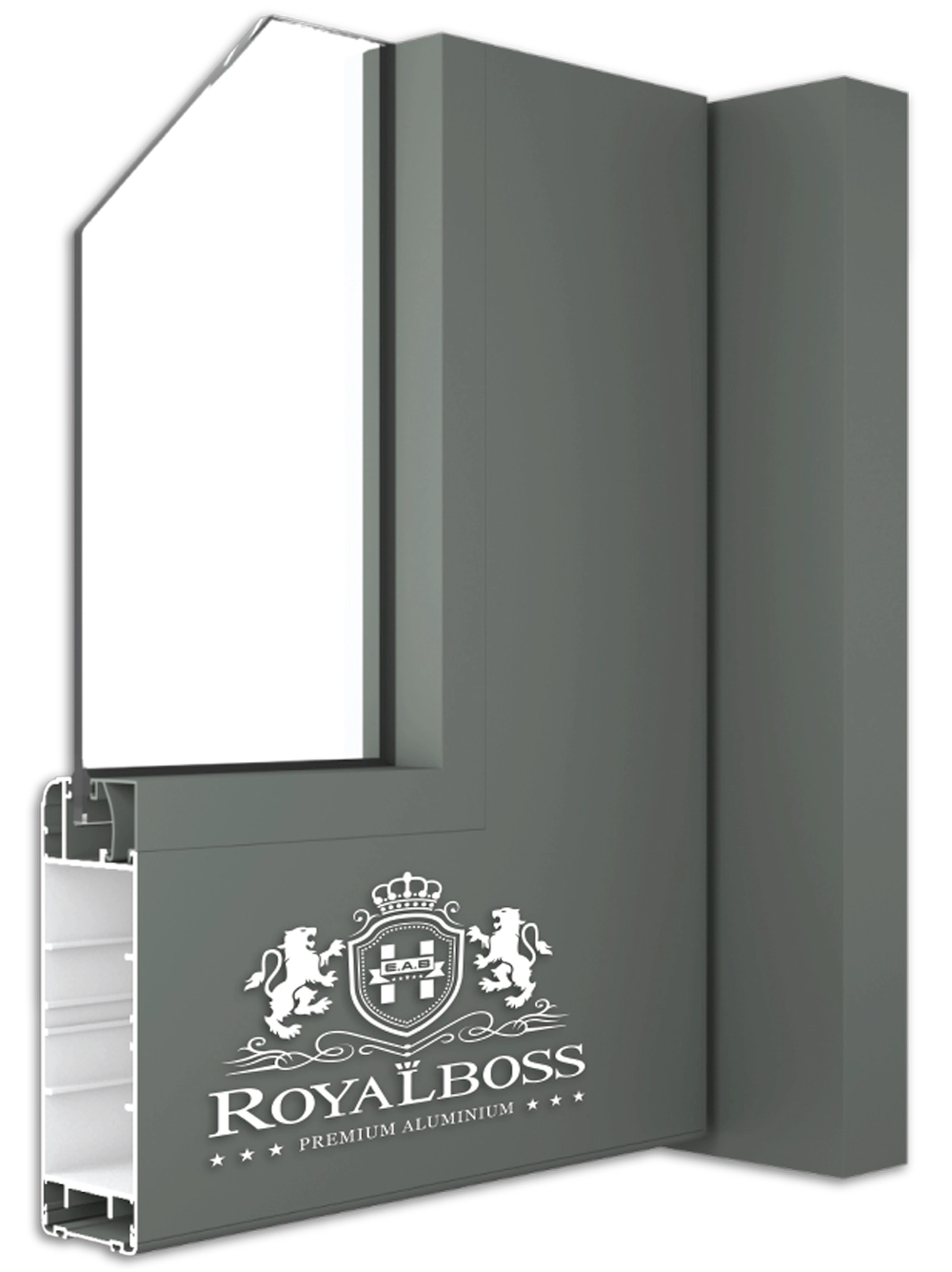 Nhôm hệ thủy lực Royalboss cửa đi 2 cánh góc cắt