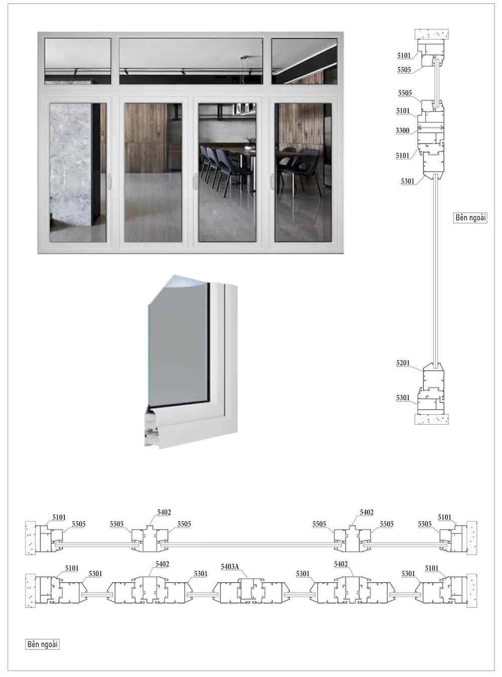 Nhôm hệ Xingfa 55 vát cạnh cửa sổ mở quay (Nguồn ảnh: Bình Nam Group)