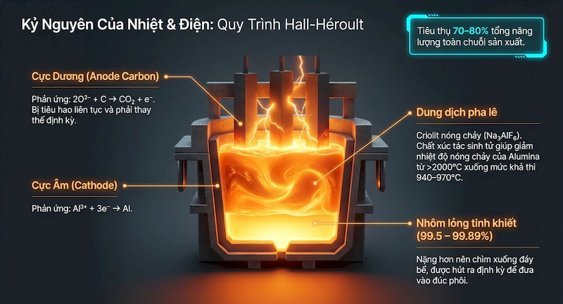 Điện phân nhôm – quy trình Hall-Héroult (Nguồn ảnh: Bình Nam Group)