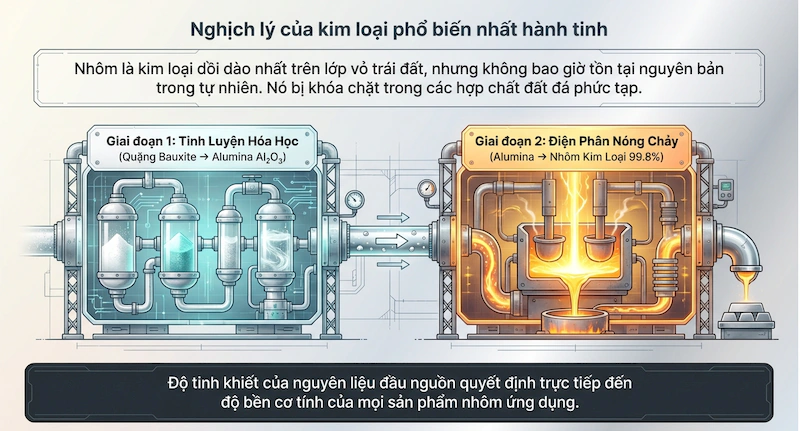 Các công đoạn chính trong sản xuất nhôm từ quặng