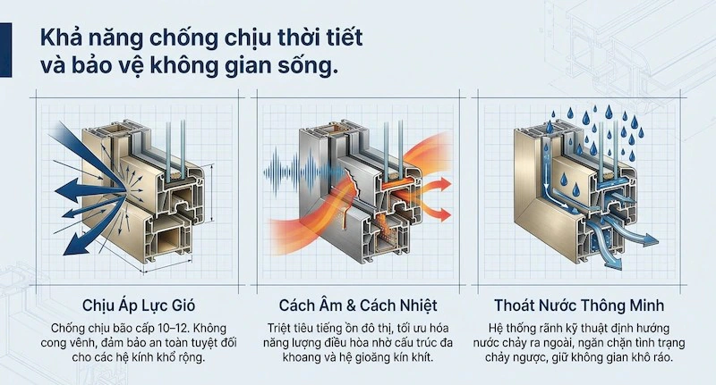 Nhôm hệ sở hữu khả năng cách âm, cách nhiệt và chống nước hiệu quả (Nguồn ảnh: Bình Nam Group)