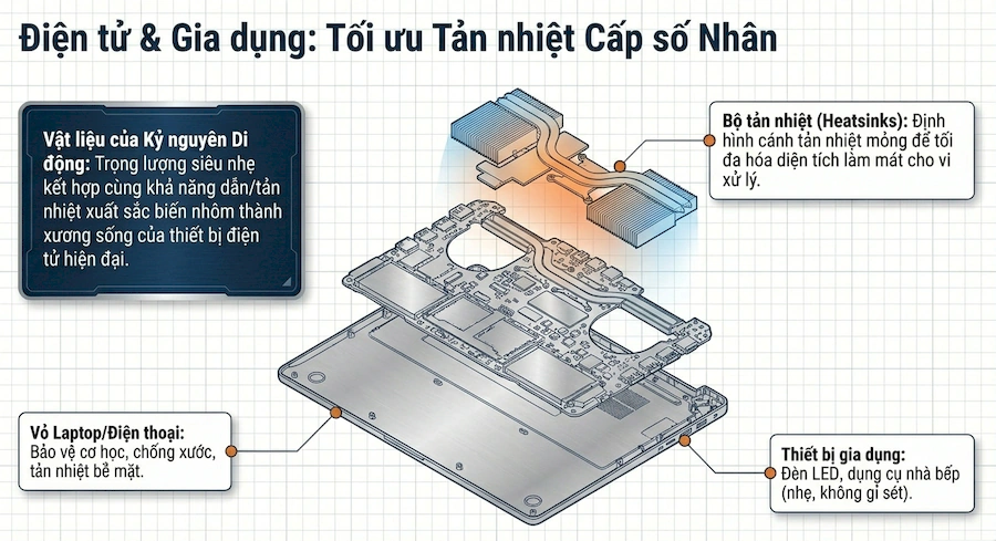 Ứng dụng trong ngành hợp kim nhôm trong điện tử & gia dụng (Nguồn ảnh: Bình Nam Group)