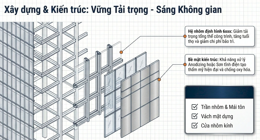 Ứng dụng của hợp kim nhôm trong ngành xây dựng và kiến trúc (Nguồn ảnh: Bình Nam Group)